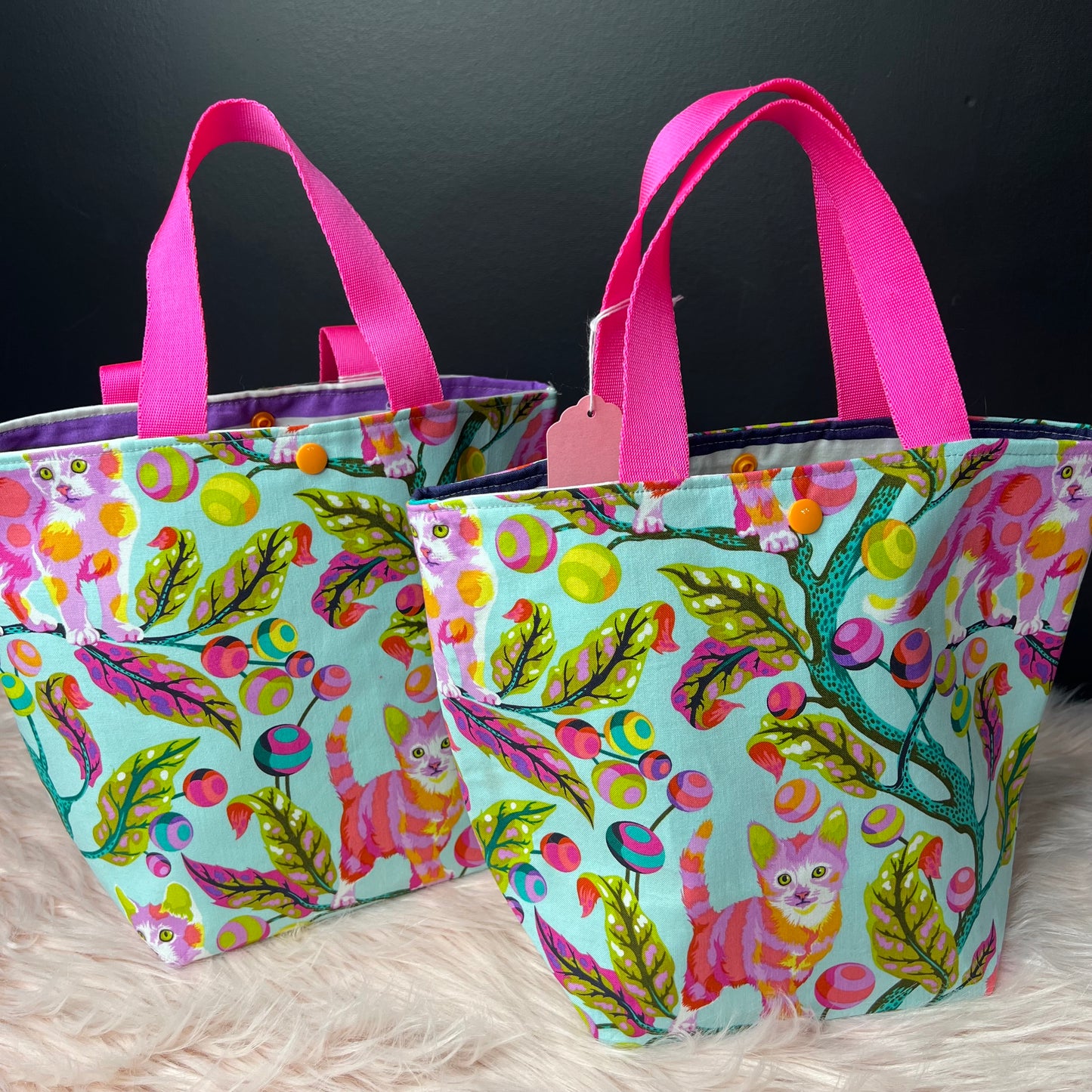 Kitten on Aqua Project Bag with Handles