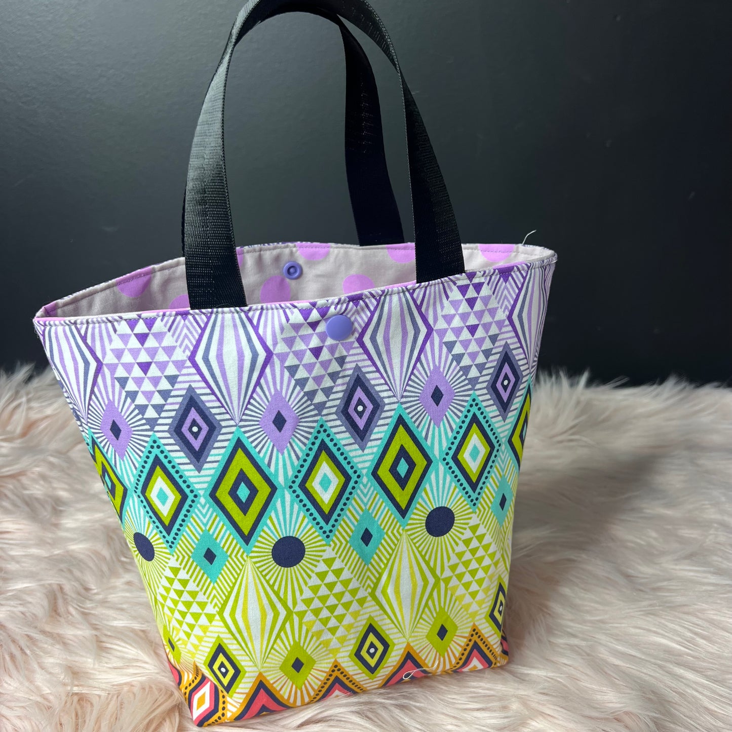 Geometric Project Bag with Black Handles