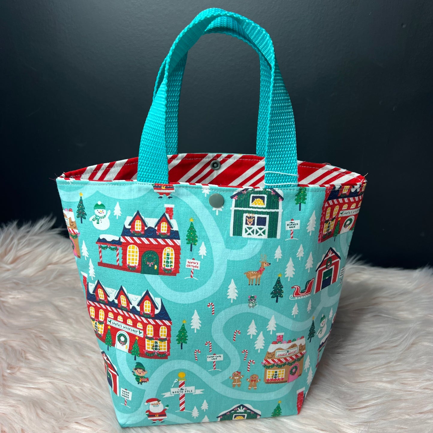 Aqua Christmas Village Project Bag with Handles