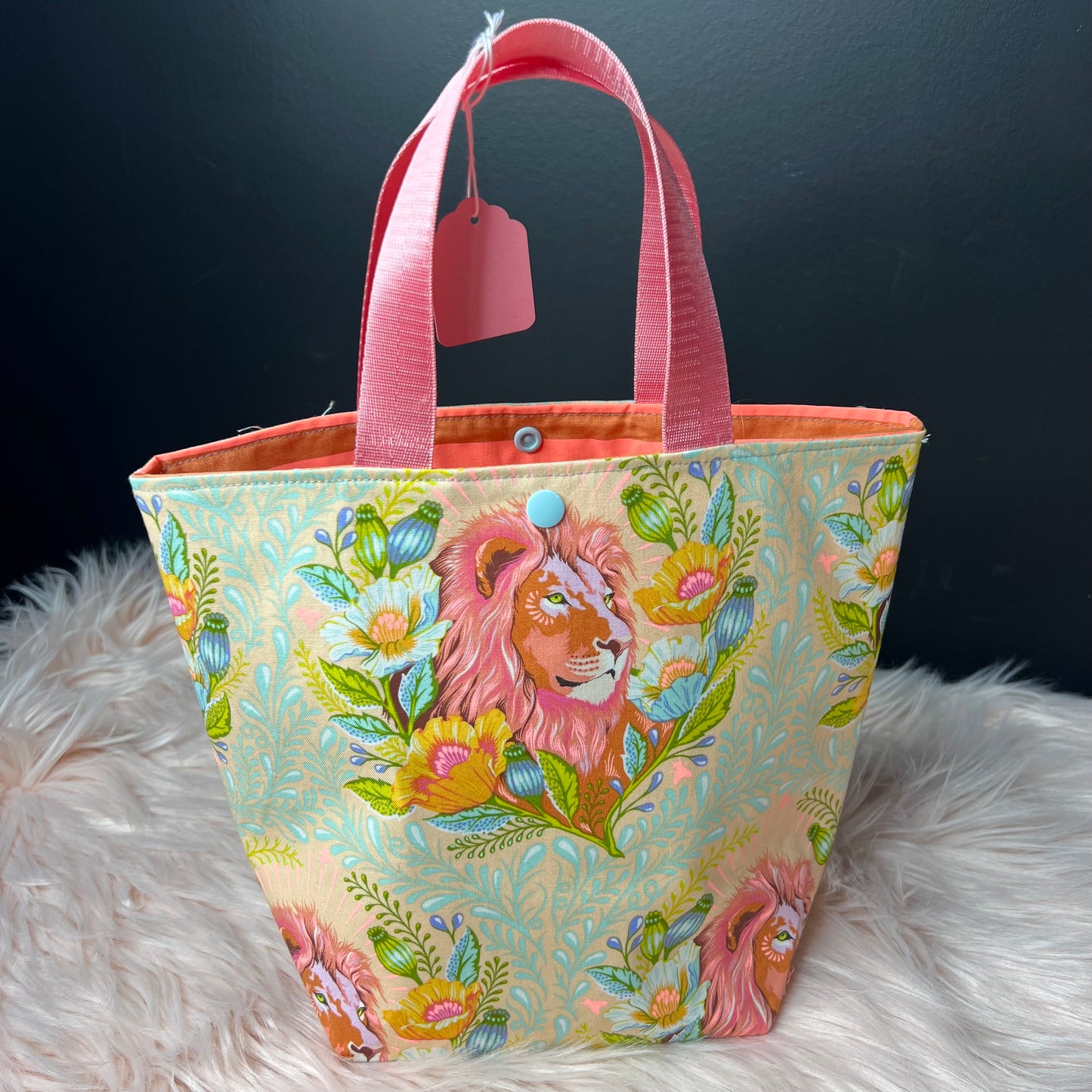 Pink Lion Project Bag with Handles