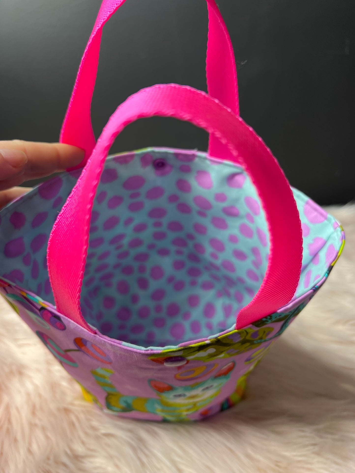 Big Kitten on Purple Project Bag with Handles