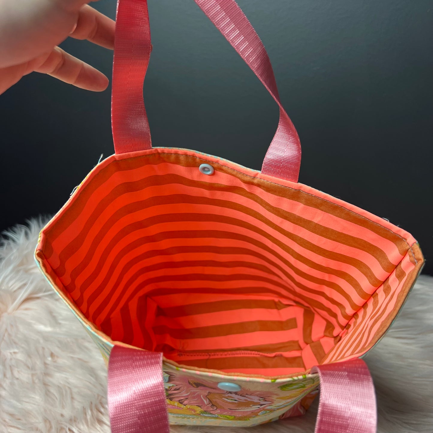 Pink Lion Project Bag with Handles