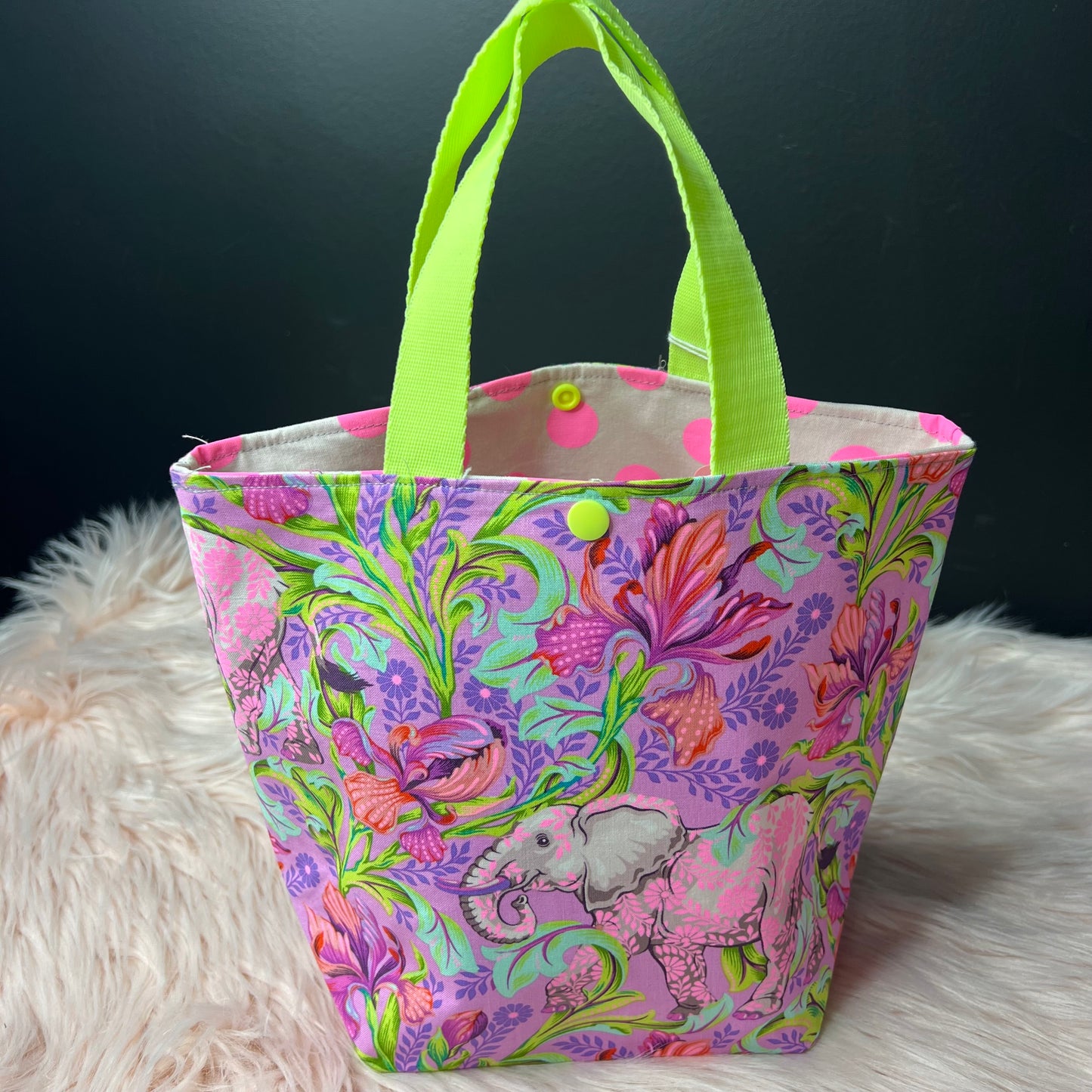 Pink Elephant Project Bag with Handles