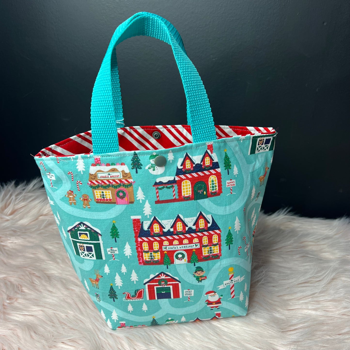Aqua Christmas Village Project Bag with Handles