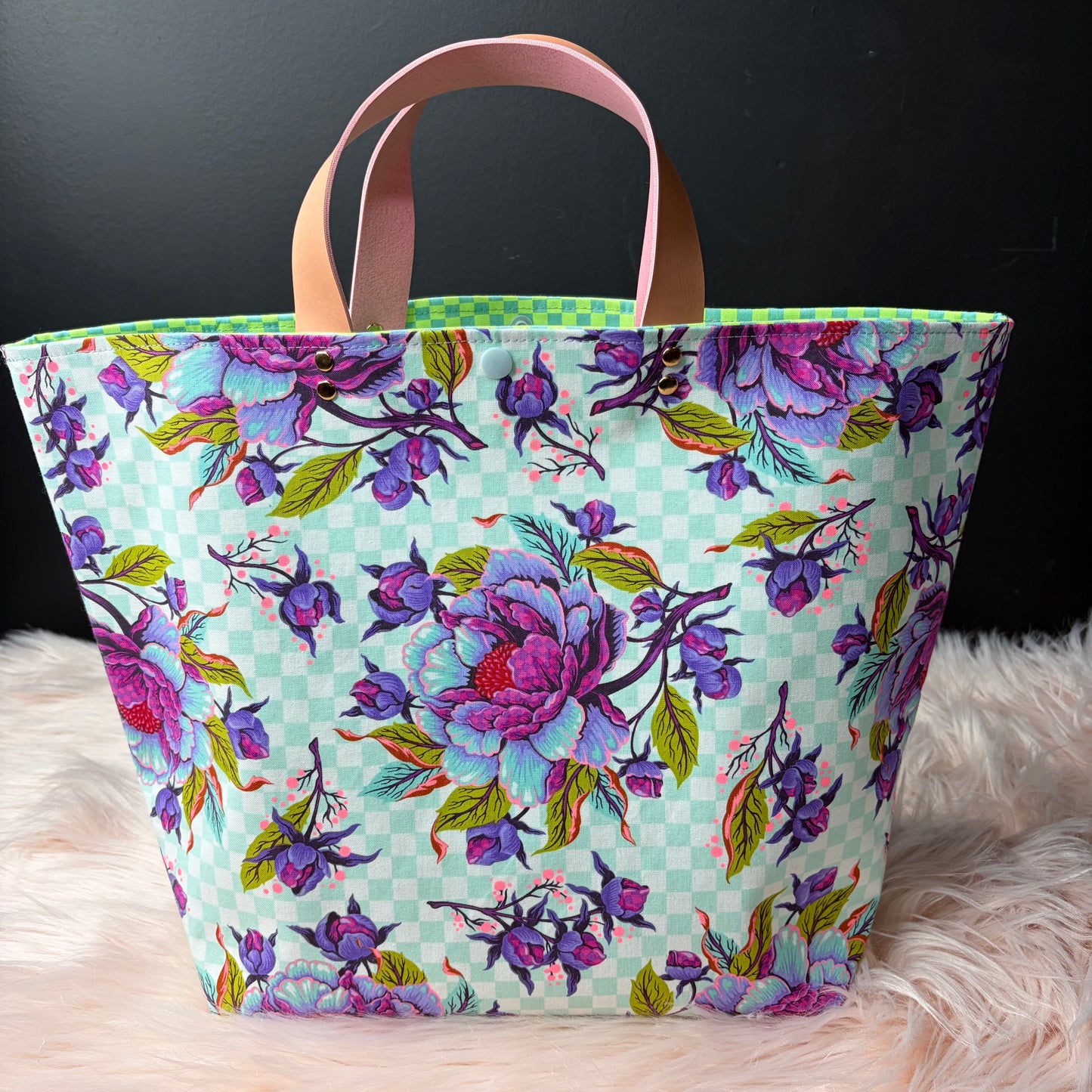 The Atelier Bag - Peony for Your Thoughts Nova - Large Project Bag- Faux Leather Handles - Made To Order
