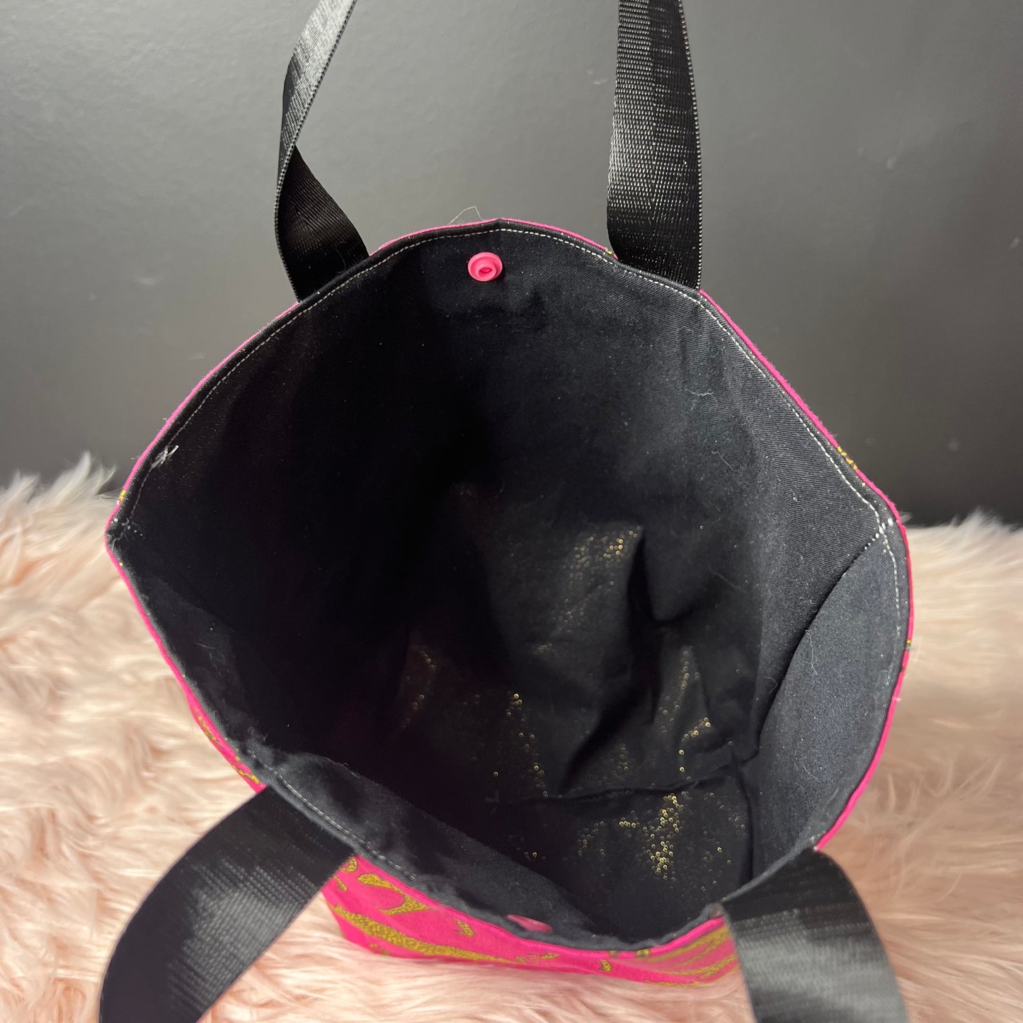 Pink Leopard Project Bag with Black Handles