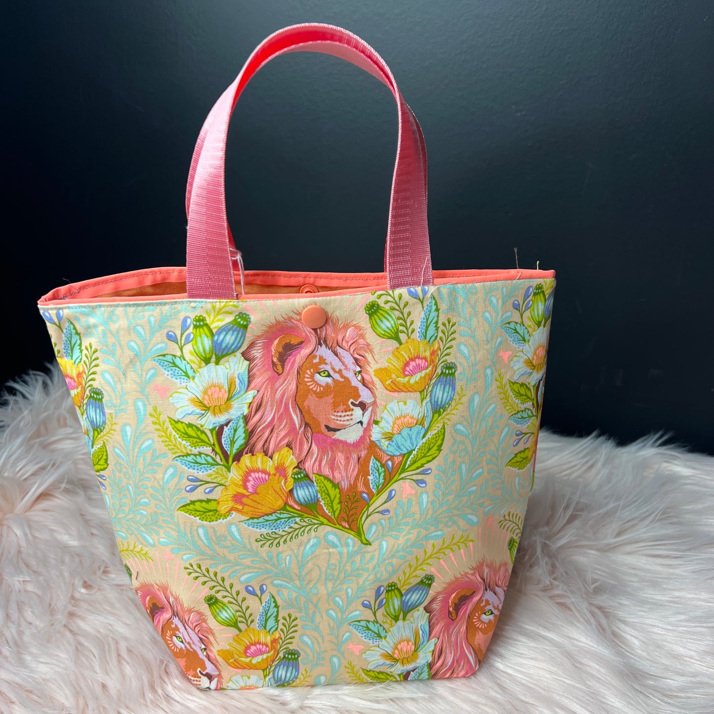 Pink Lion Project Bag with Handles