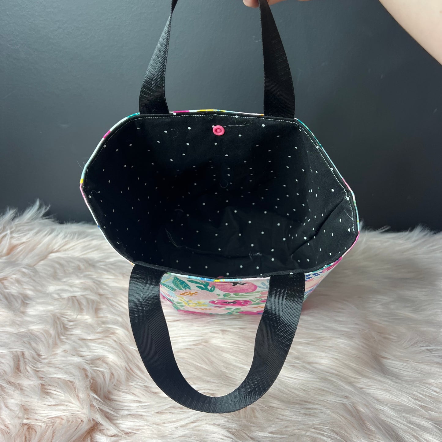 Watercolor Floral Project Bag with Black Handles