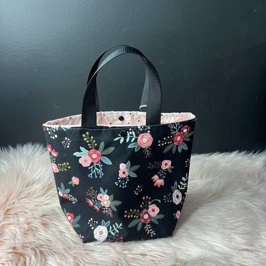 Black Floral Project Bag with  Handles