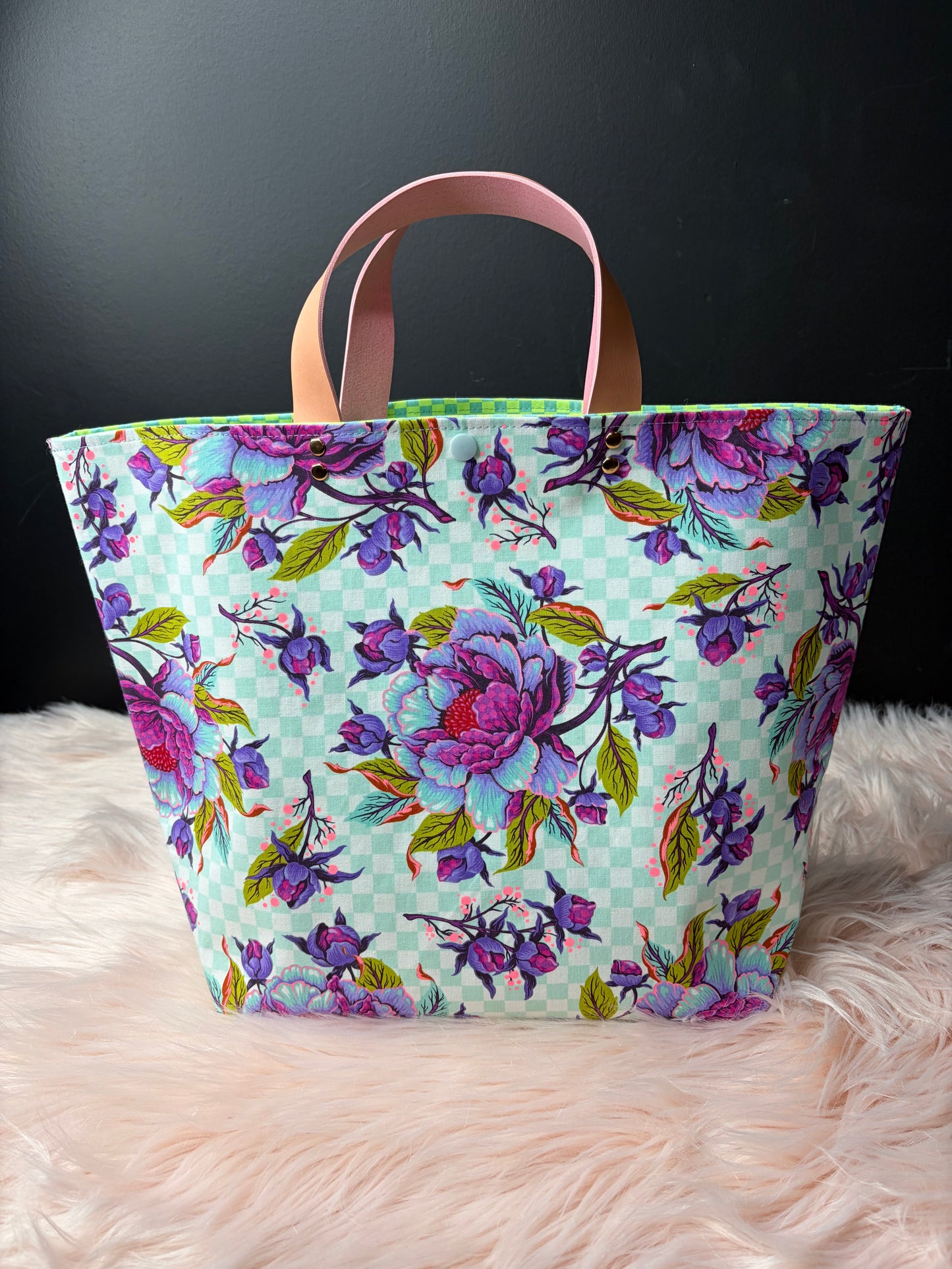 The Atelier Bag - Peony for Your Thoughts Nova - Large Project Bag- Faux Leather Handles - Made To Order