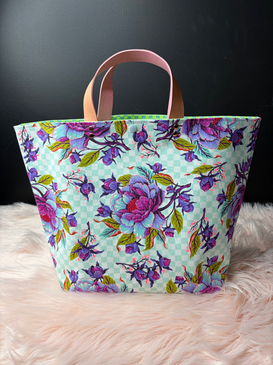 The Atelier Bag - Peony for Your Thoughts Nova - Large Project Bag- Faux Leather Handles - Made To Order