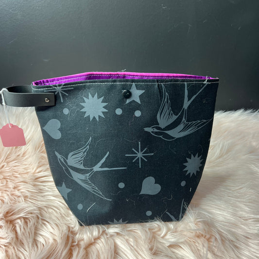 The Vault Bag Fairy Flakes Black & Grey Bird Project Bag with loop