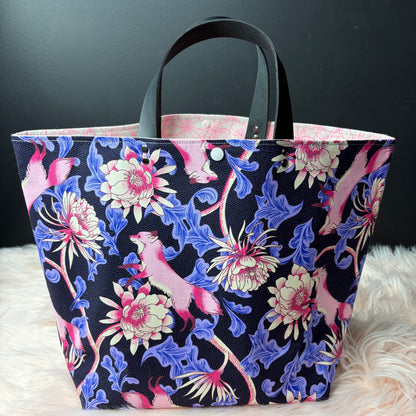 The Atelier Bag - Fox Bloom Black - Large Project Bag- Faux Leather Handles - Made To Order