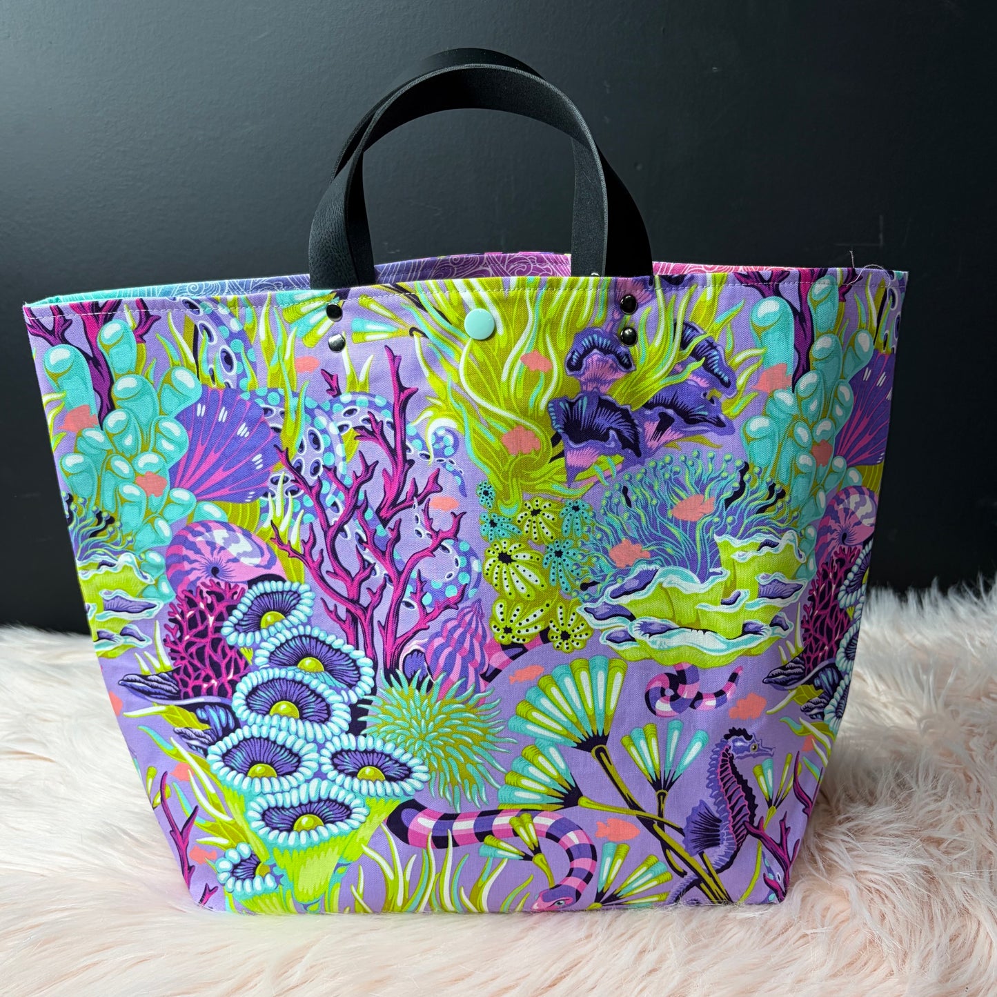 The Atelier Bag - Reef What You Sew Ultraviolet - Large Project Bag- Faux Leather Handles - Made To Order