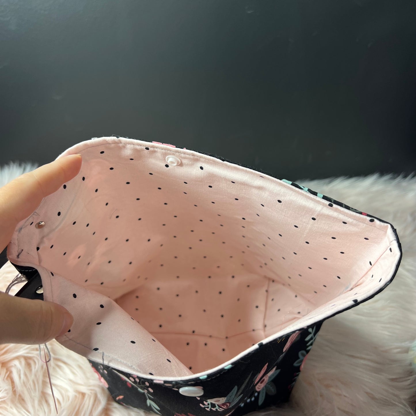Black Floral Project Bag with loop