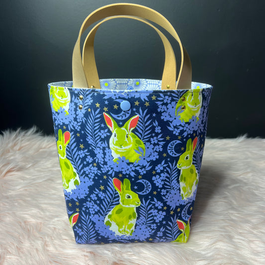 Blue Bunny  Project Bag Gold Handles