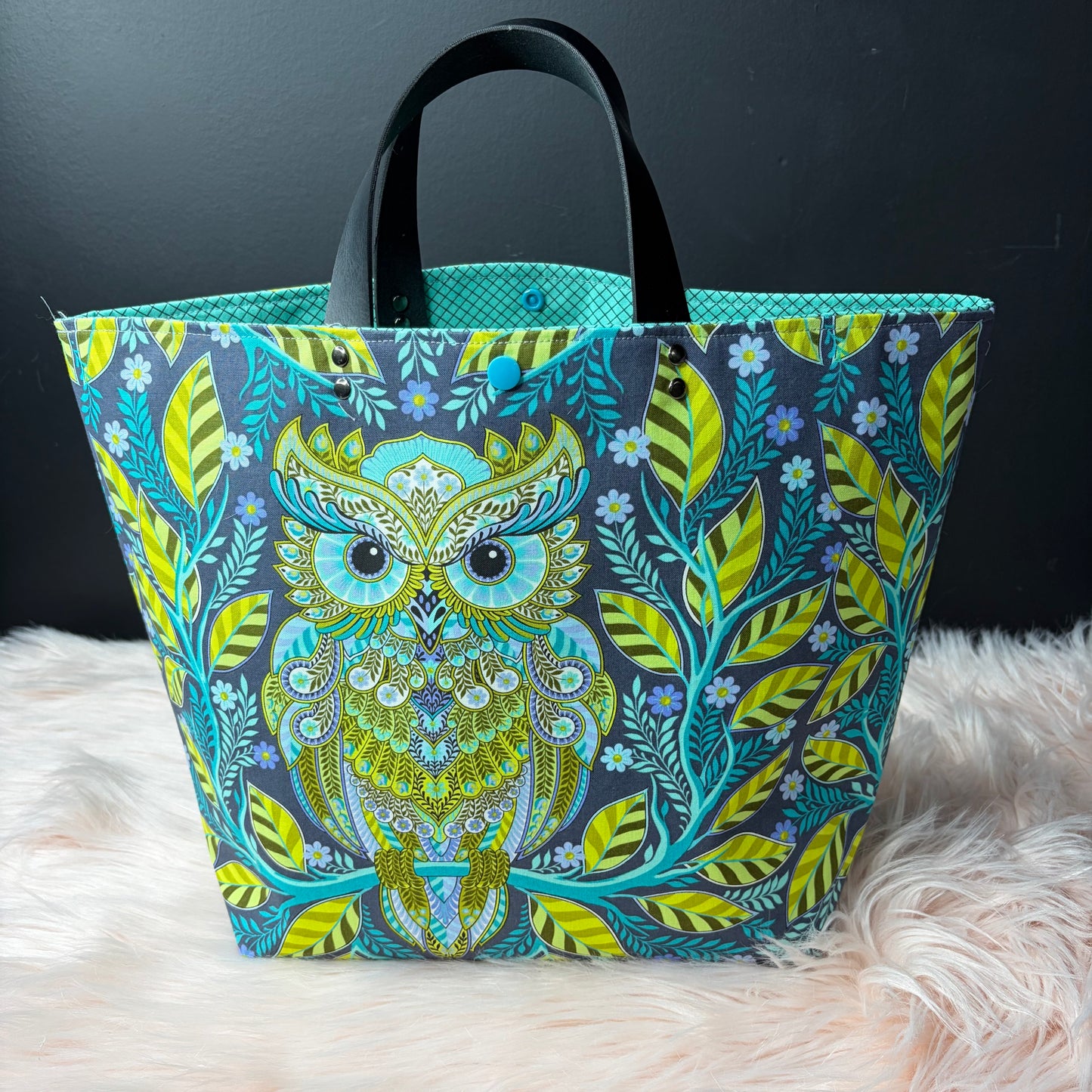 The Atelier Bag - HOOTIE PATOOTIE  STARLIGHT - Large Project Bag- Faux Leather Handles - Made To Order