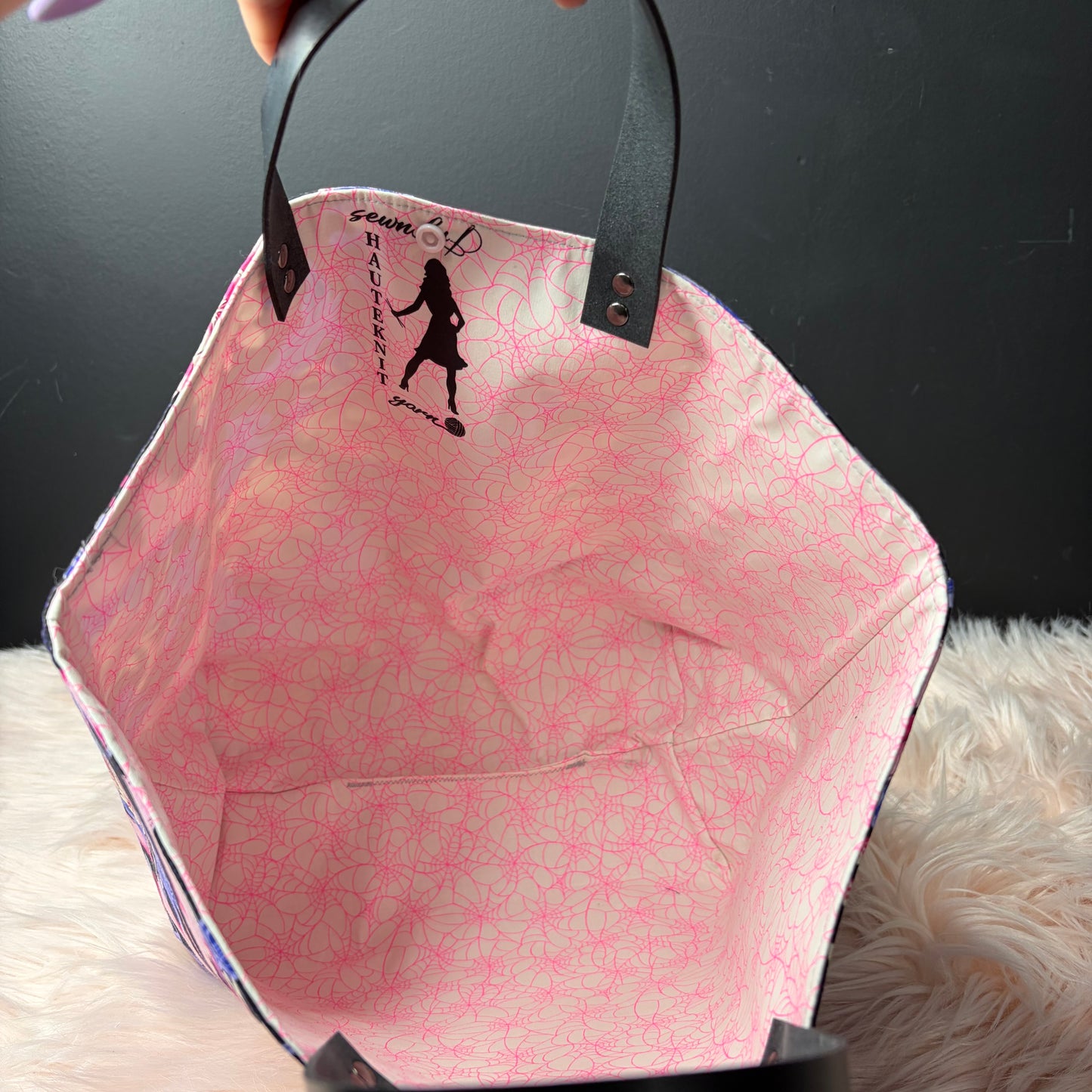 The Atelier Bag - Fox Bloom Black - Large Project Bag- Faux Leather Handles - Made To Order