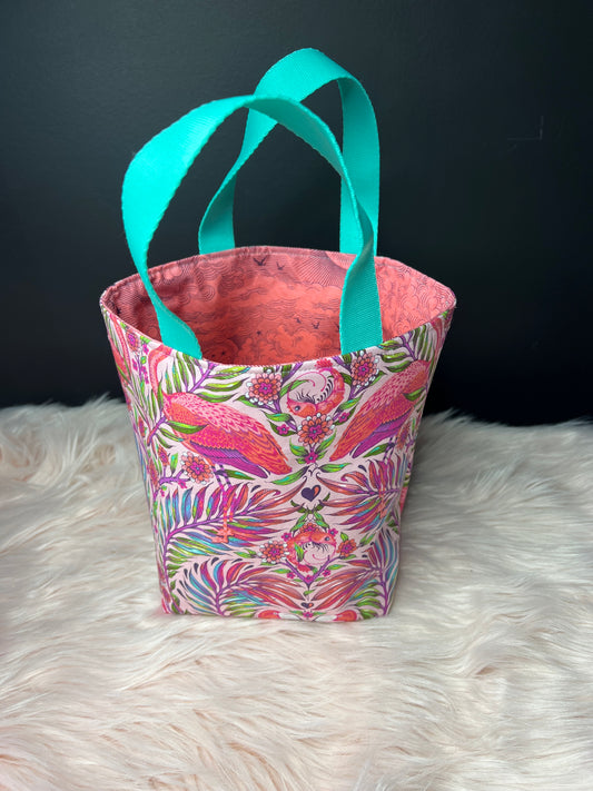 Flamingo Project Bag with Aqua Handles