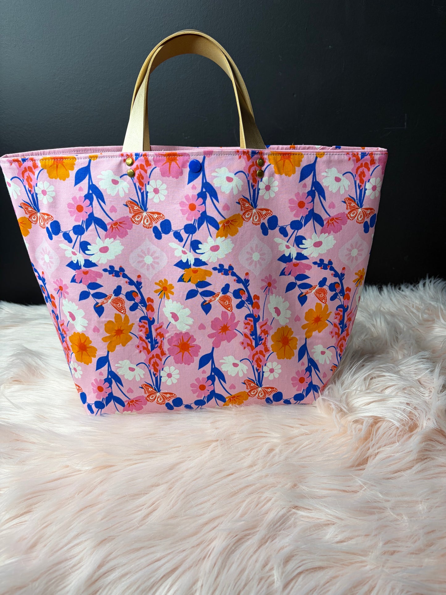 The Atelier Bag - Foxgloves Posy - Large Project Bag- Faux Leather Handles - Made To Order