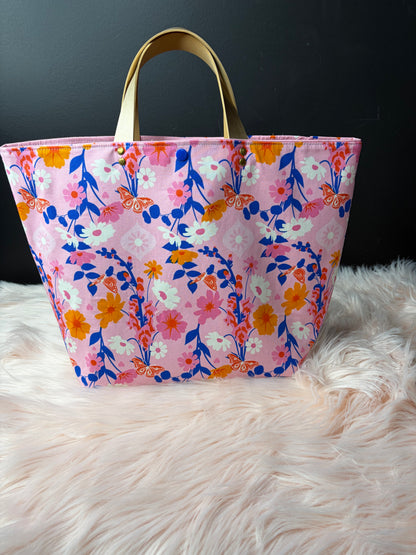The Atelier Bag - Foxgloves Posy - Large Project Bag- Faux Leather Handles - Made To Order