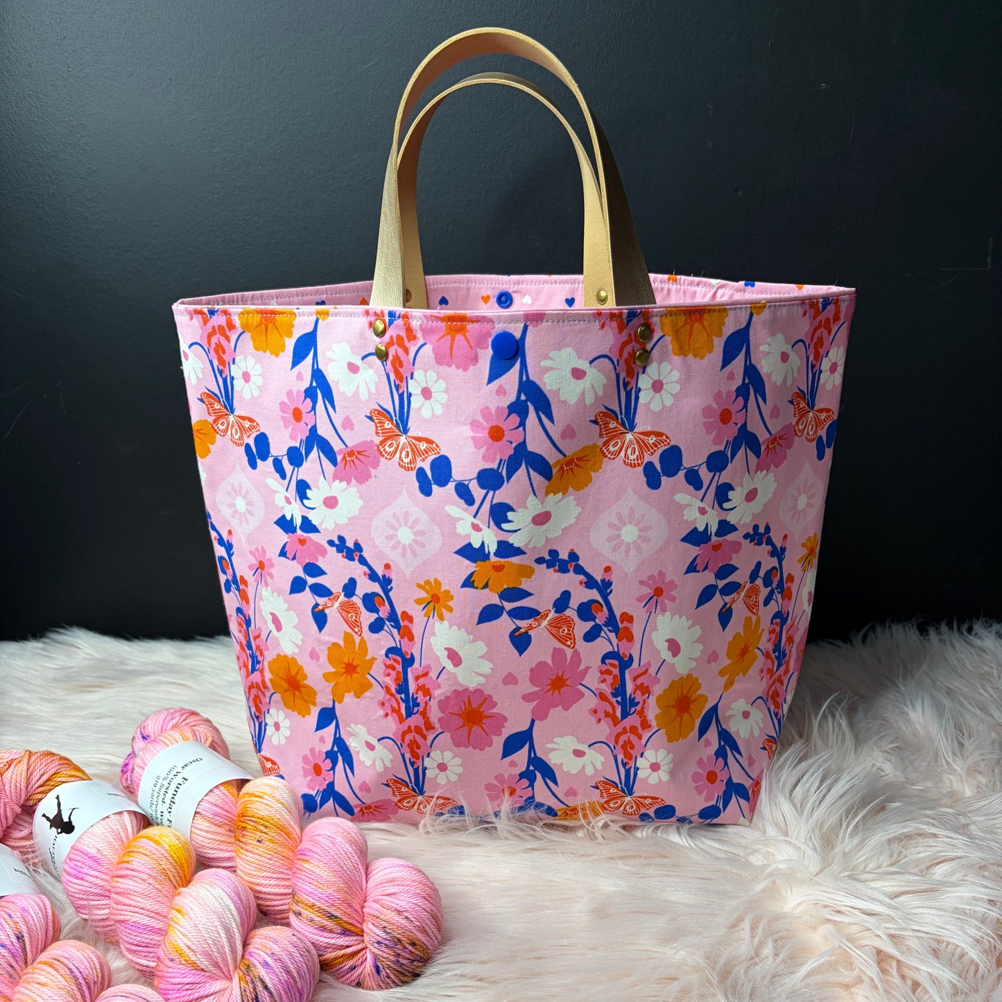 The Atelier Bag - Foxgloves Posy - Large Project Bag- Faux Leather Handles - Made To Order