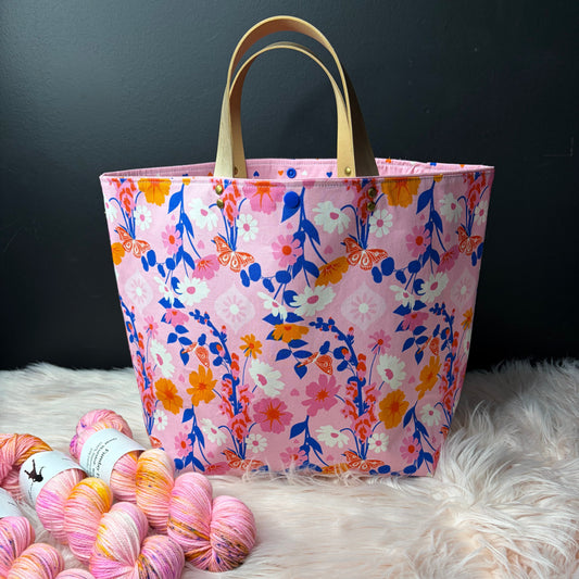 The Atelier Bag - Foxgloves Posy - Large Project Bag- Faux Leather Handles - Made To Order