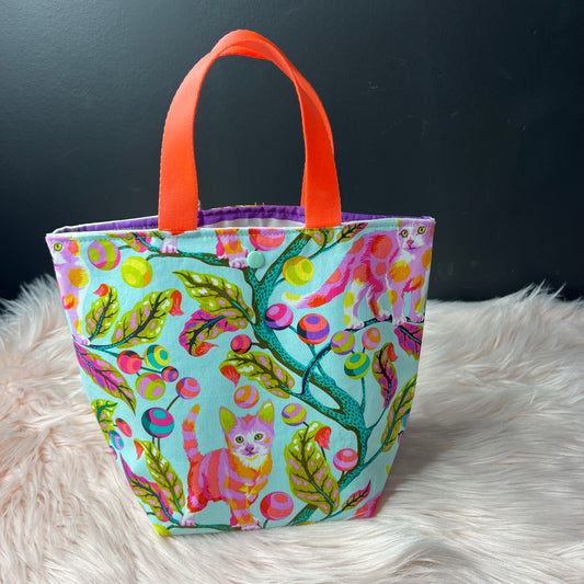 Kitten on Aqua Project Bag with Handles