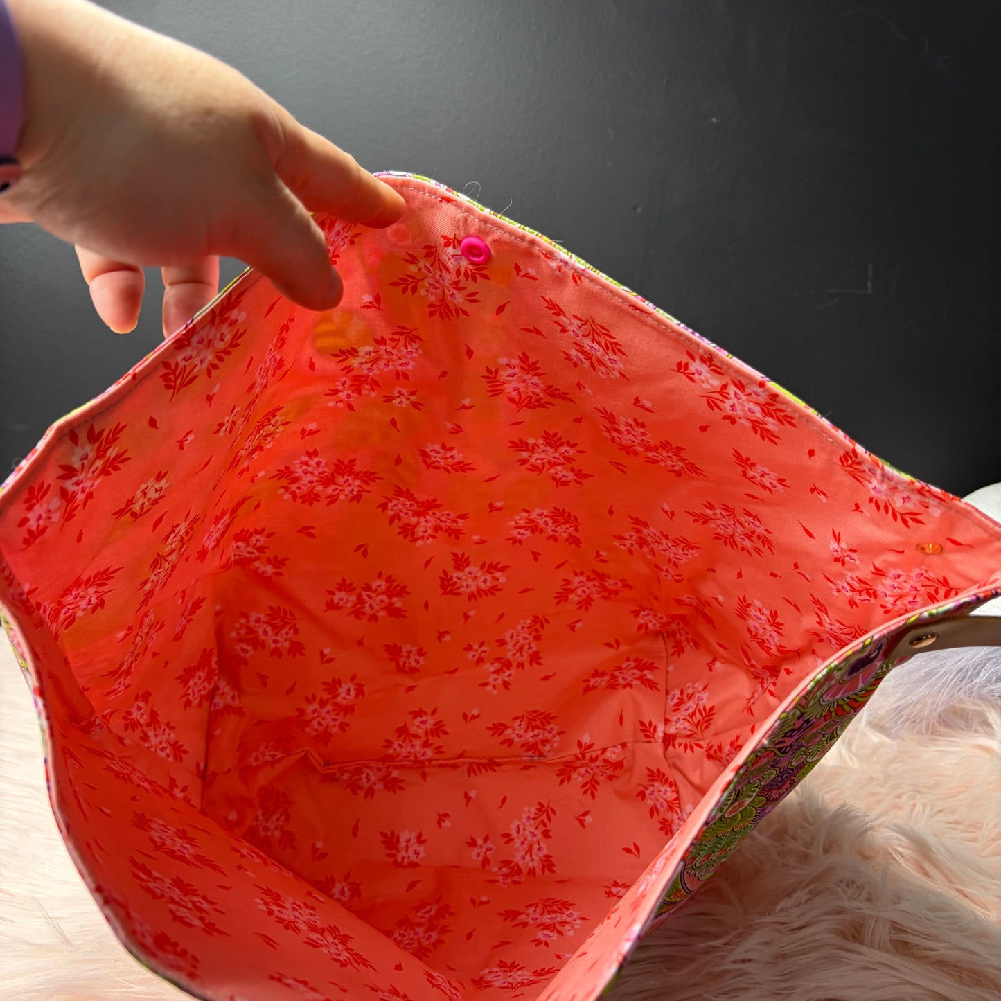 The Atelier (Large) Project Bag with Loop Pink & Orange Hootie Patootie