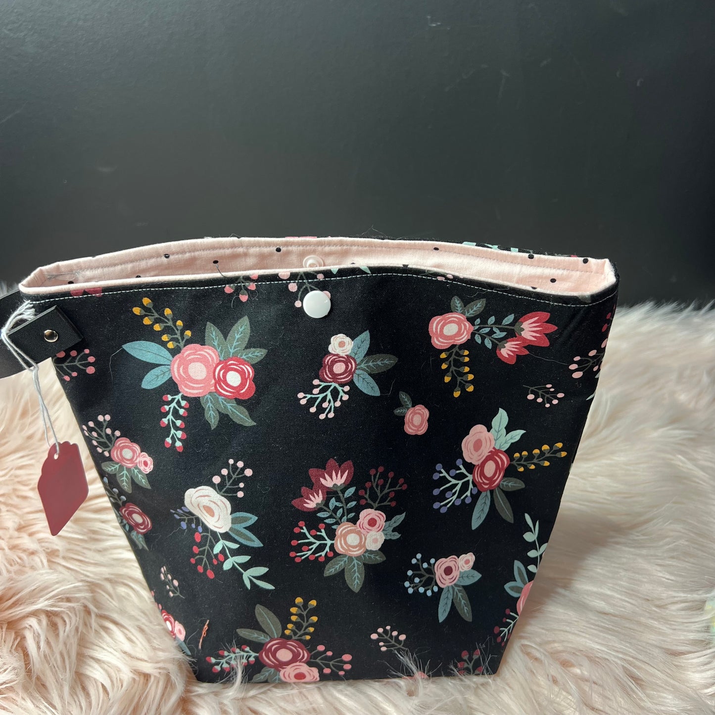 Black Floral Project Bag with loop