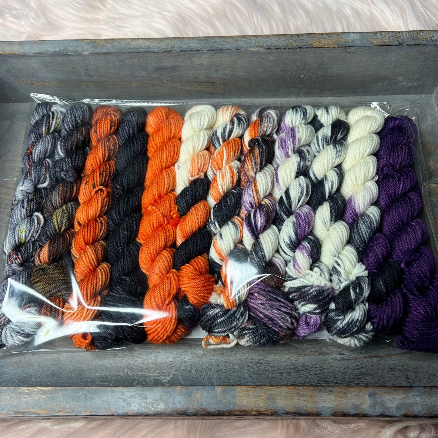 HauteKnitYarn Creepy Crawly Mini Skein Set Traditional Halloween colors