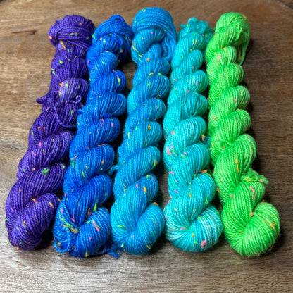 Betsy Neon Tweed Sock 5-20g skein set- Deep Sea Disco