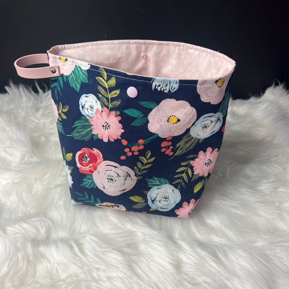 Navy Floral Bag Project Bag