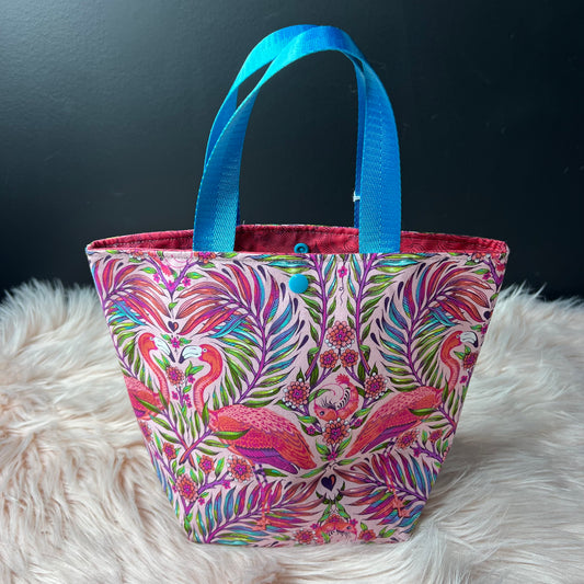Flamingo Project Bag with Blue Handles
