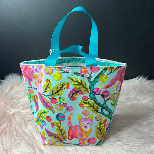 Kitten on Aqua Project Bag with Handles