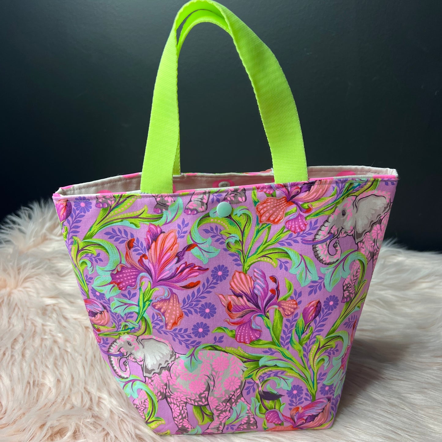 Pink Elephant Project Bag with Handles