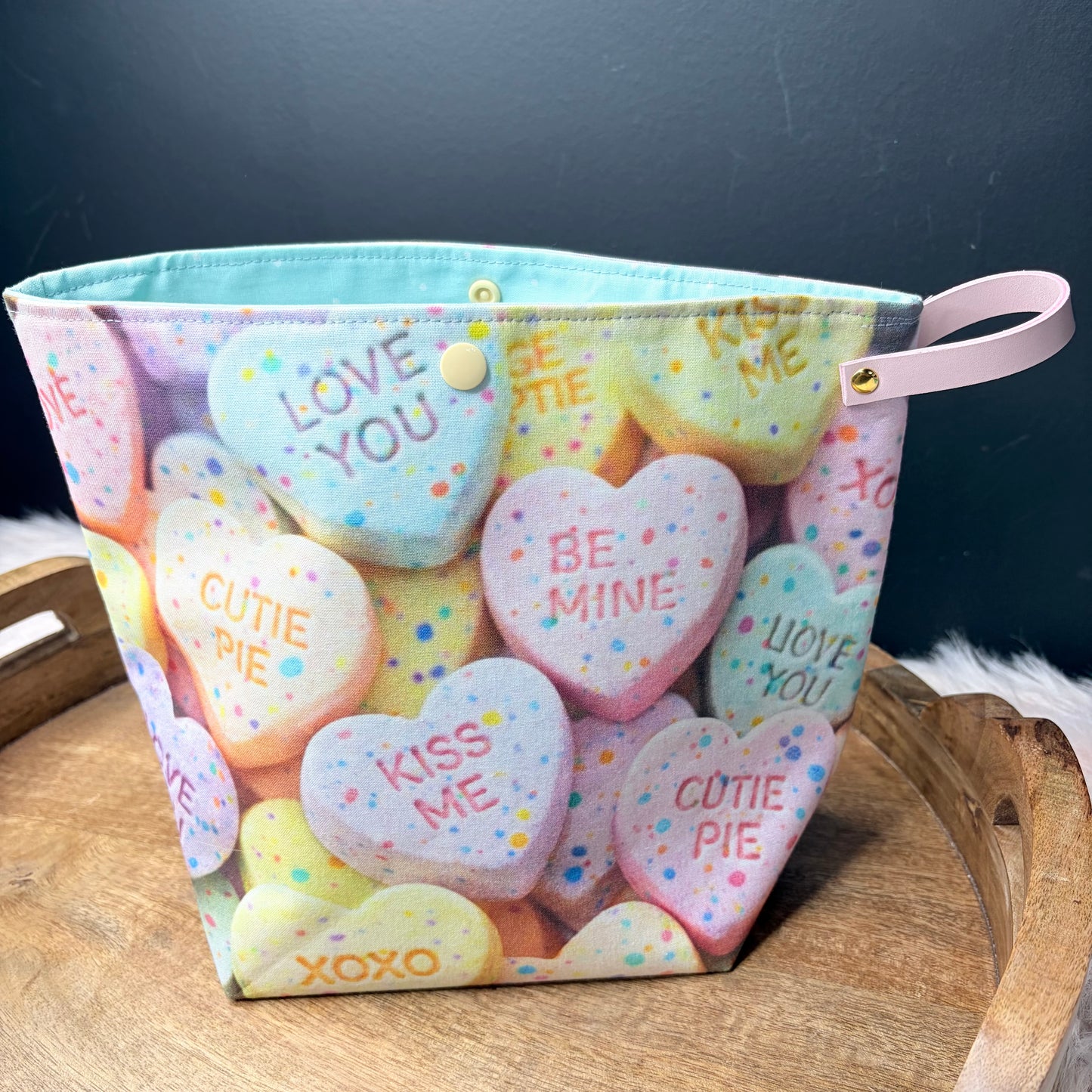 Conversation Hearts Project Bag with loop