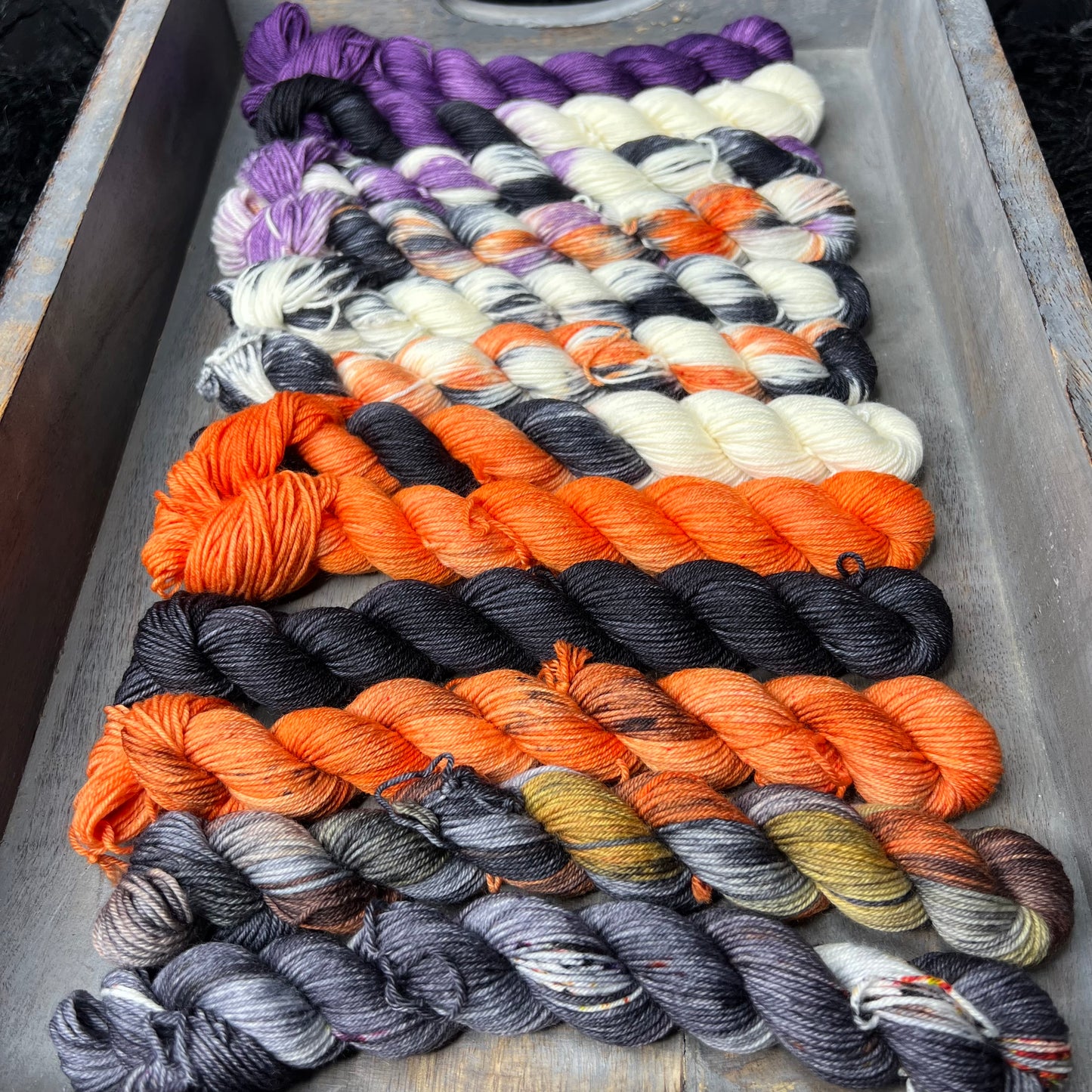 HauteKnitYarn Creepy Crawly Mini Skein Set Traditional Halloween colors