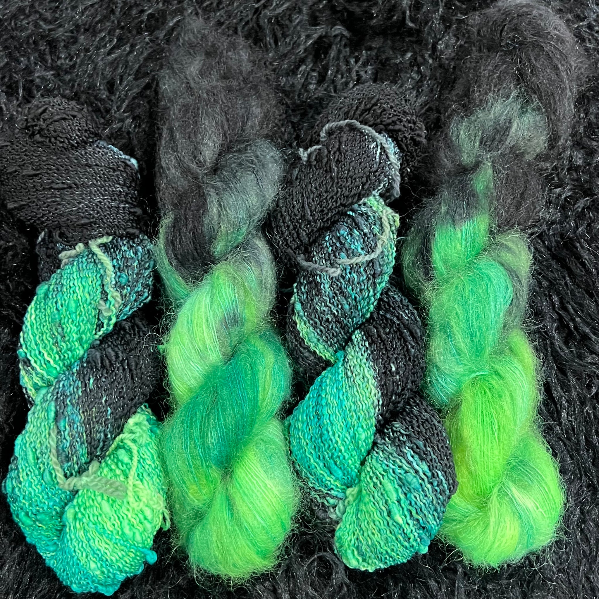 Vivienne Slub Fingering  & Abigail Mohair Lace matching sets (skeins available individually)-  Grass In The Dark